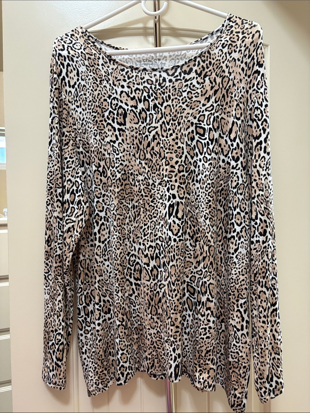 Chico's Beige and Black Leopard-Print Long Sleeve Top